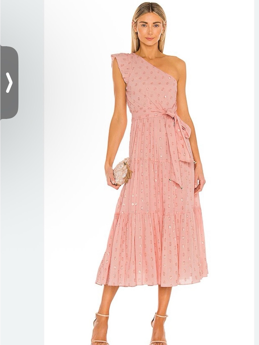 Karina Grimaldi Blush One-Shoulder Midi Dress with Waist Tie